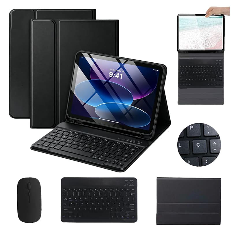 Capa Para Xiaomi Redmi Pad Se /Pad 2 11" Com Magnético Teclado Bluetooth Abnt2 E Mouse Sem Fio e Porta Caneta+Ç