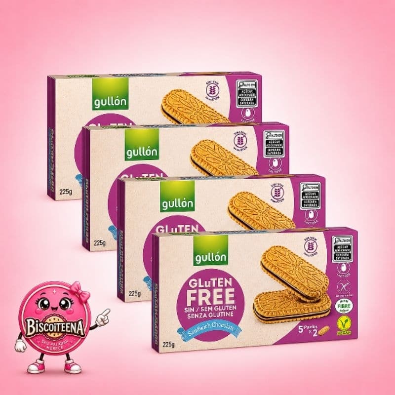 kit com 4und Biscoito Recheado com Chocolate Sem Glúten, 225g - importado Espanha