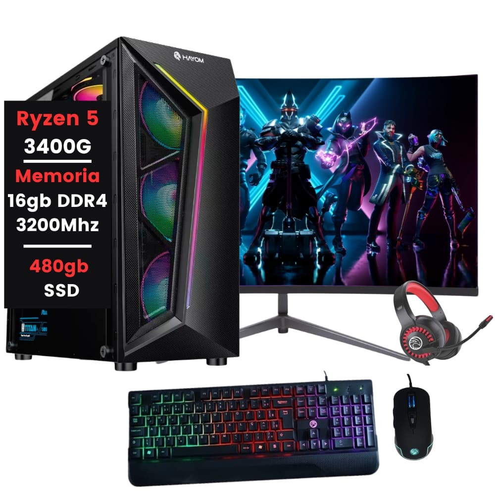 Computador Pc Gamer Ryzen 5 SSD 480GB 16gb Ram DDR4 Monitor Led 23" Curvo Wifi