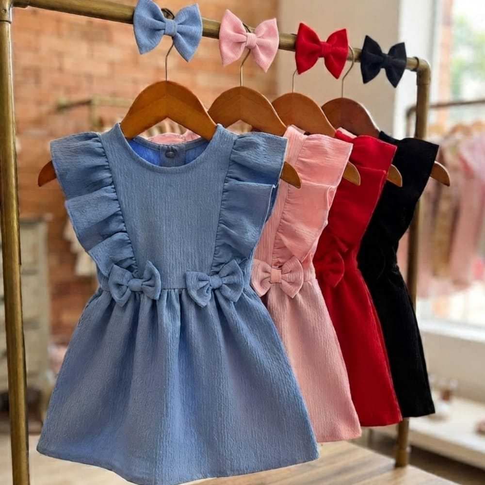 Vestido + Laço Infantil Luxo Menina Bebe Vermelho Azul Rosa Preto Festa Princesa Aniversario Ensaios Casamento casual