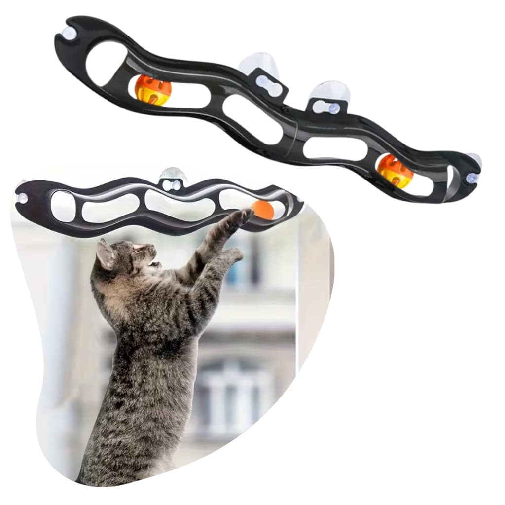 Brinquedo Orbital para Gatos com catnip – Trilho com Bolinhas Giratórias Anti-Estresse Interativo