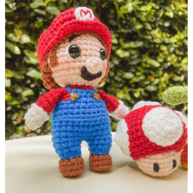 Kit Boneco Mario Bros Amigurumi Crochê + Chaveiro Cogumelo