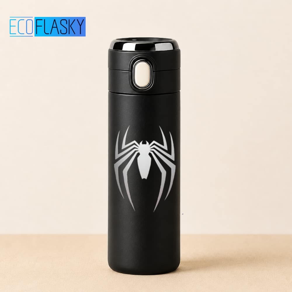 Garrafa Térmica de Água Aço Inoxidável Homem-Aranha Estampada Termometro LED Digital 420ml