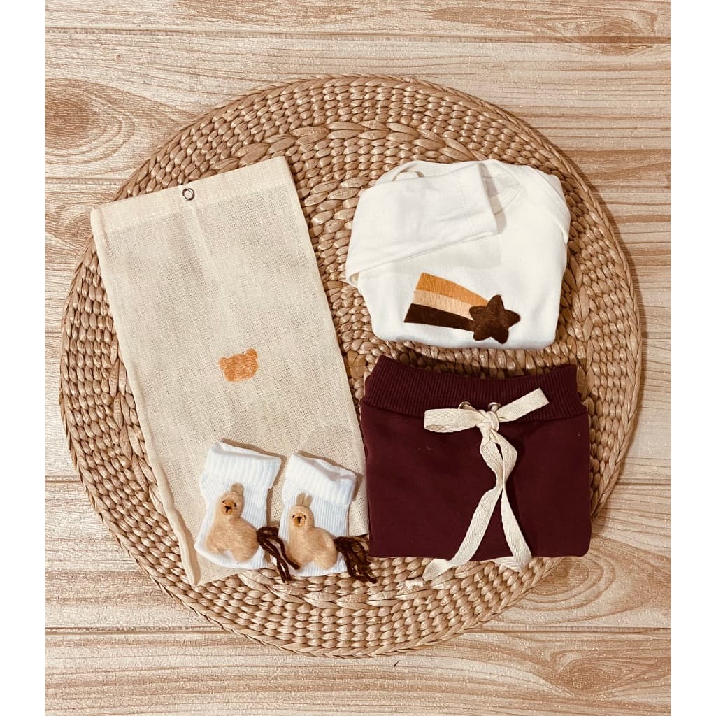 Conjunto Cadente Body Manga Longa Calça Moletom Felpado Bebê Boho 100% Algodão Unisex Enxoval Maternidade Recém Nascido