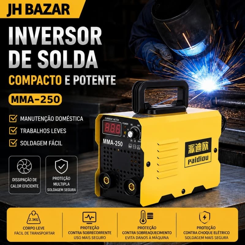 Máquina de Solda Inversora MMA-250 Portátil Kit Completo 110V/220V com Máscara e Cabos