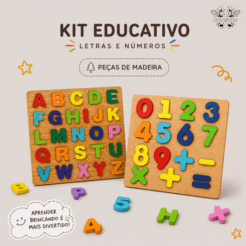 Brinquedo Educativo Quebra-Cabeça de Madeira Infantil Números Alfabeto com Operações Matemáticas Educativo Pedagógico