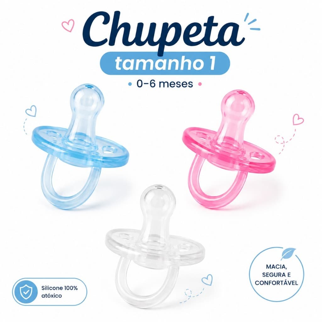 Chupeta Ortodôntica Silicone Tamanho 1 0 a 6 Meses Sem BPA Bico Anatômico e Redondo Macia para Bebê Azul Rosa e Cristal