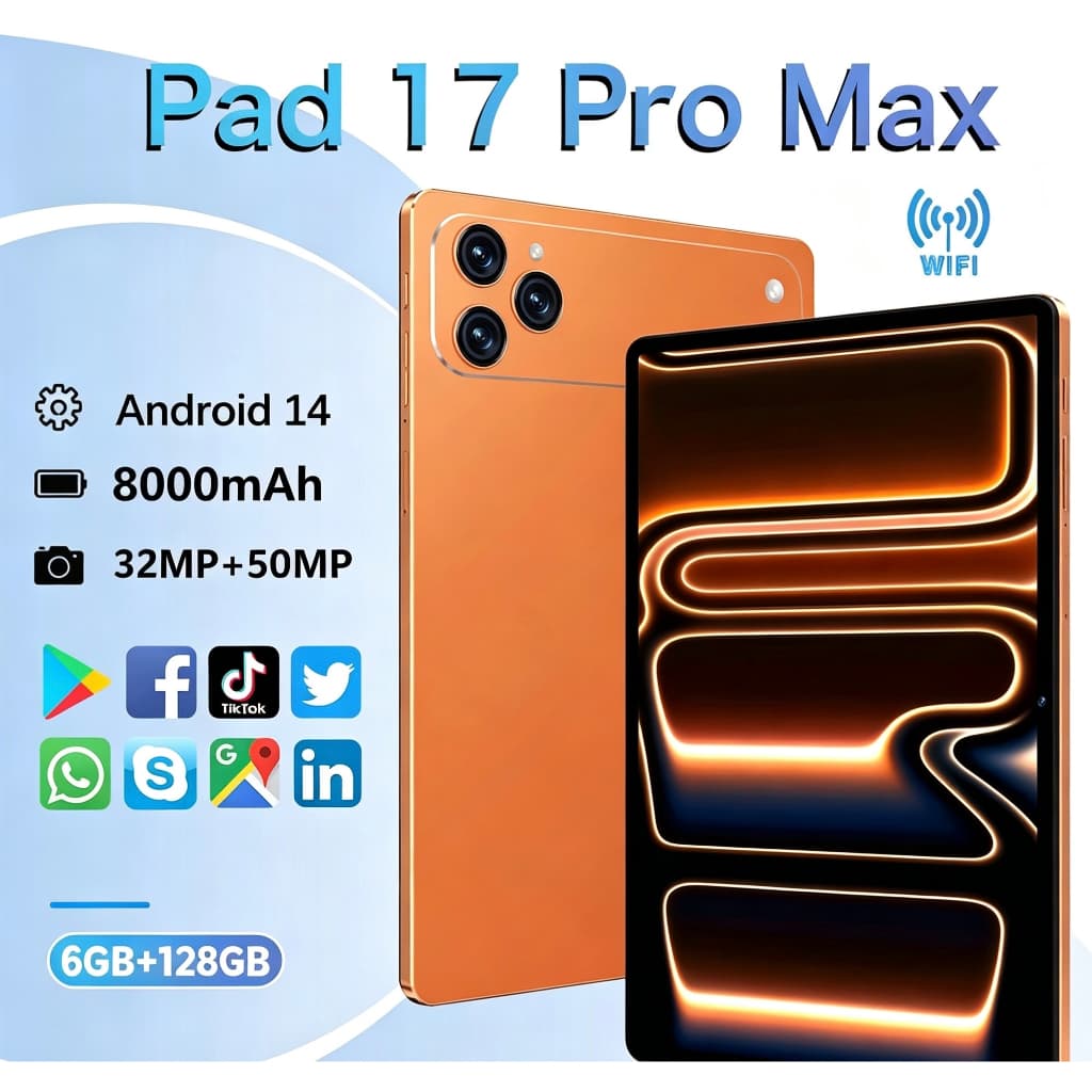 Tablet N17 Wifi com chip 10.1 8000mah Android, 6GB RAM 128GB Teclado+Mouse+Fones de ouvido Bluetooth Câmera