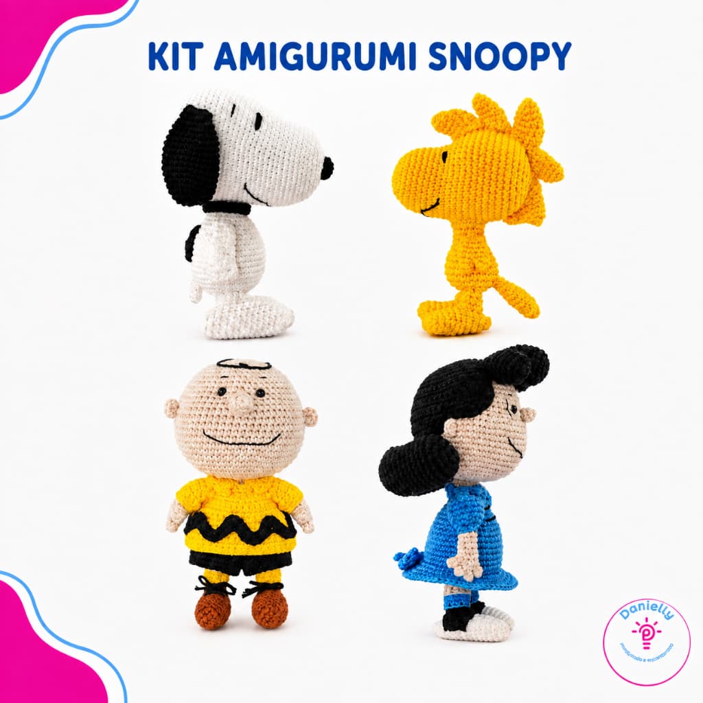 Kit Amigurumi Peanuts Círculo Original Snoopy Crochê Completo com Fios Agulha e Receita