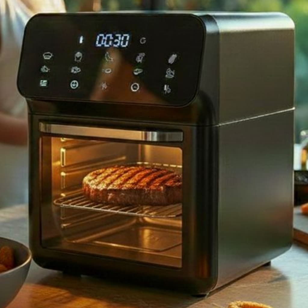 Air Fryer Forno 10 Litros 127V Digital 1350W Painel Touch Sem Óleo Fritadeira Preta Moderna Luxo