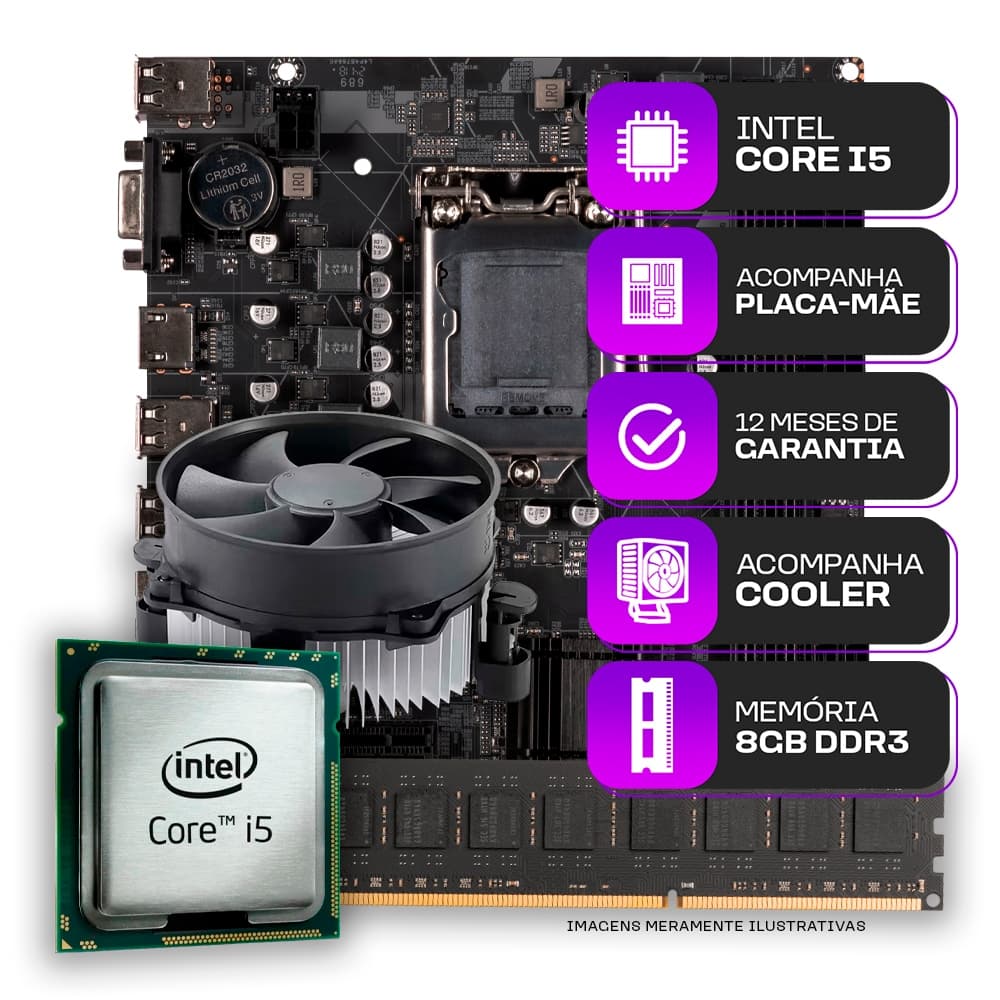 kit Upgrade Gamer Intel i5-3470 +Cooler + Placa Mãe 1155 + 8GB DDR3