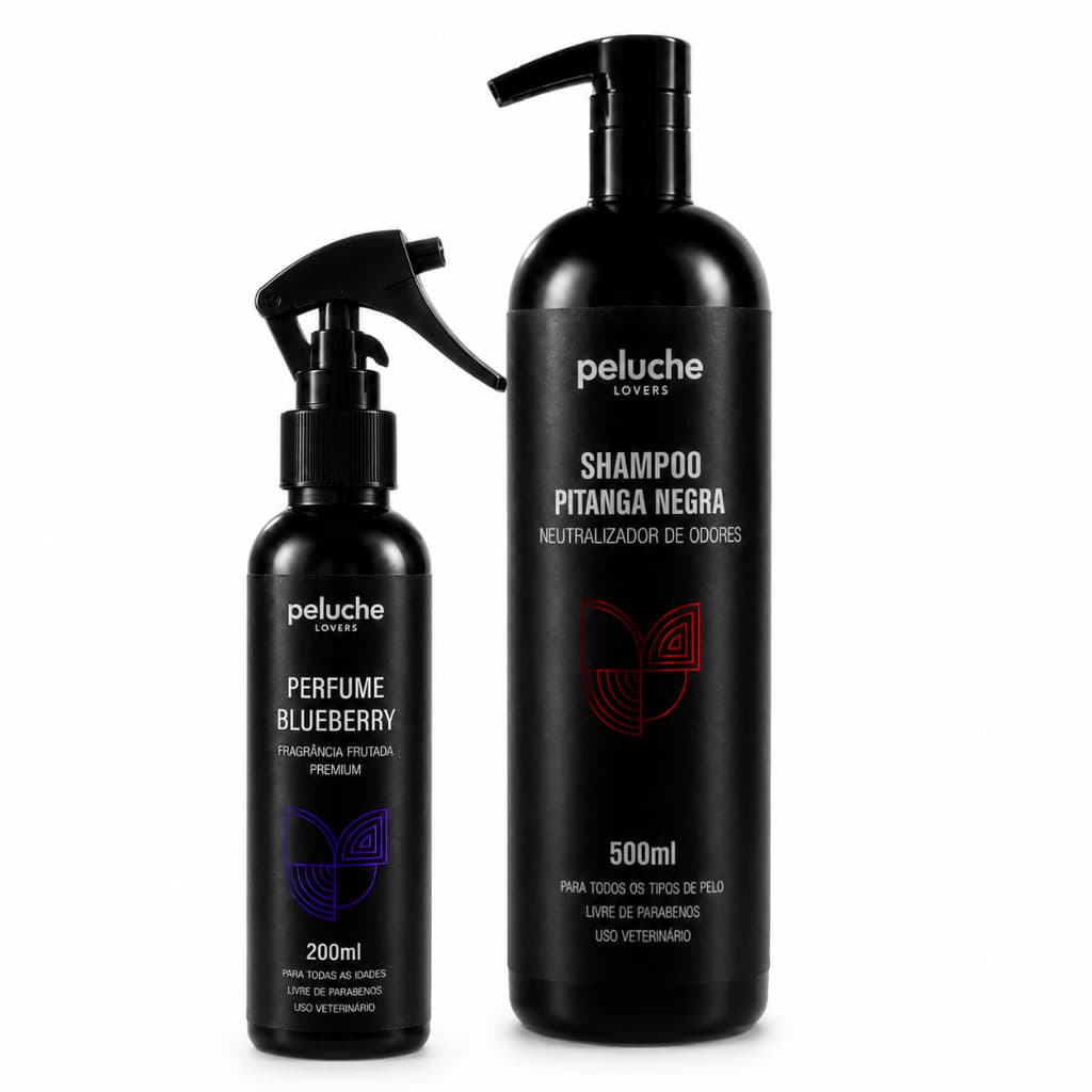 Cosméticos para Cachorro Shampoo Eliminador de Odores Perfume Blueberry Peluche Kit Banho Pet para Cães