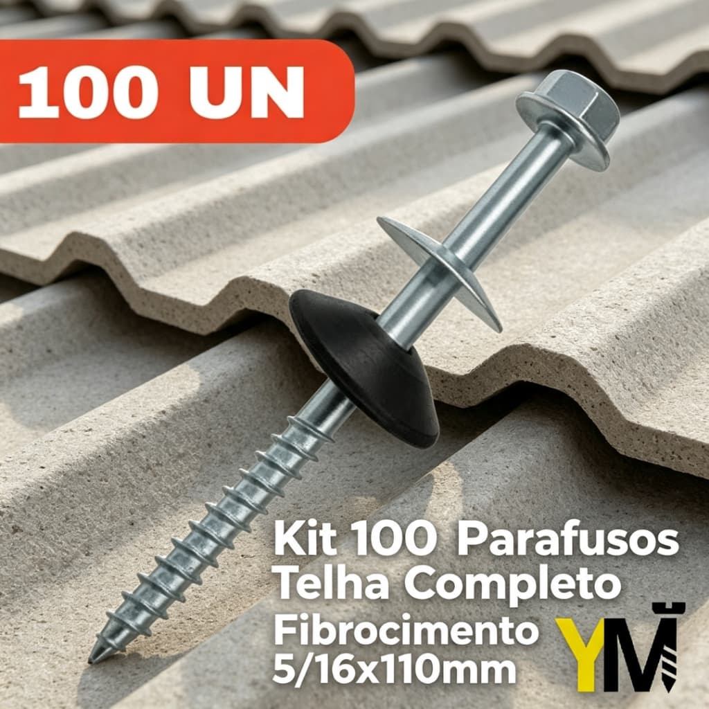 KIt 100 Parafusos Telha Completo Fibrocimento 5/16x110mm