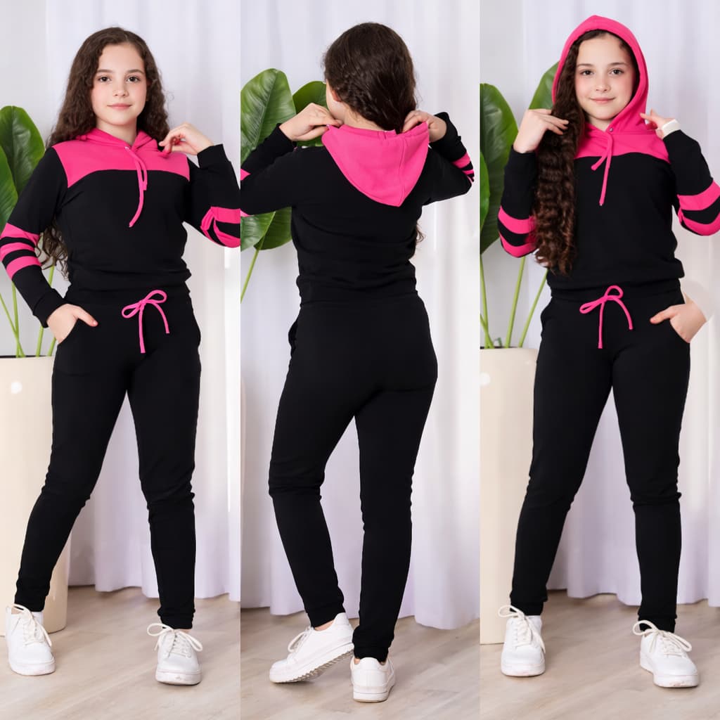 conjunto moletom menina infantil menina juvenil bicolor com capuz Tendência Outono e inverno