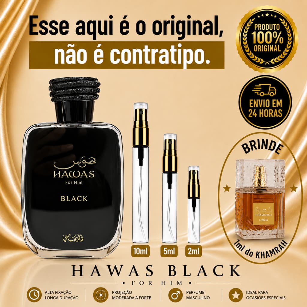 Hawas Black Perfume Árabe Masculino - 100% ORIGINAL - Importado - Alta Fixação - Alta Projeção Amadeirado / Cítrico
