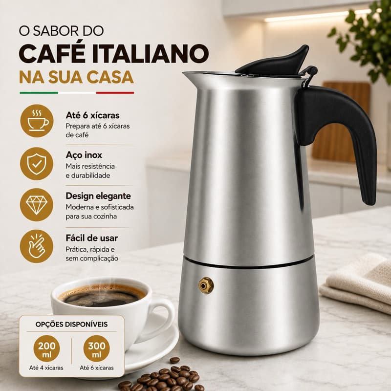 Cafeteira Italiana Inox Expresso fogão Gás  4 6 Xícaras Café Coador