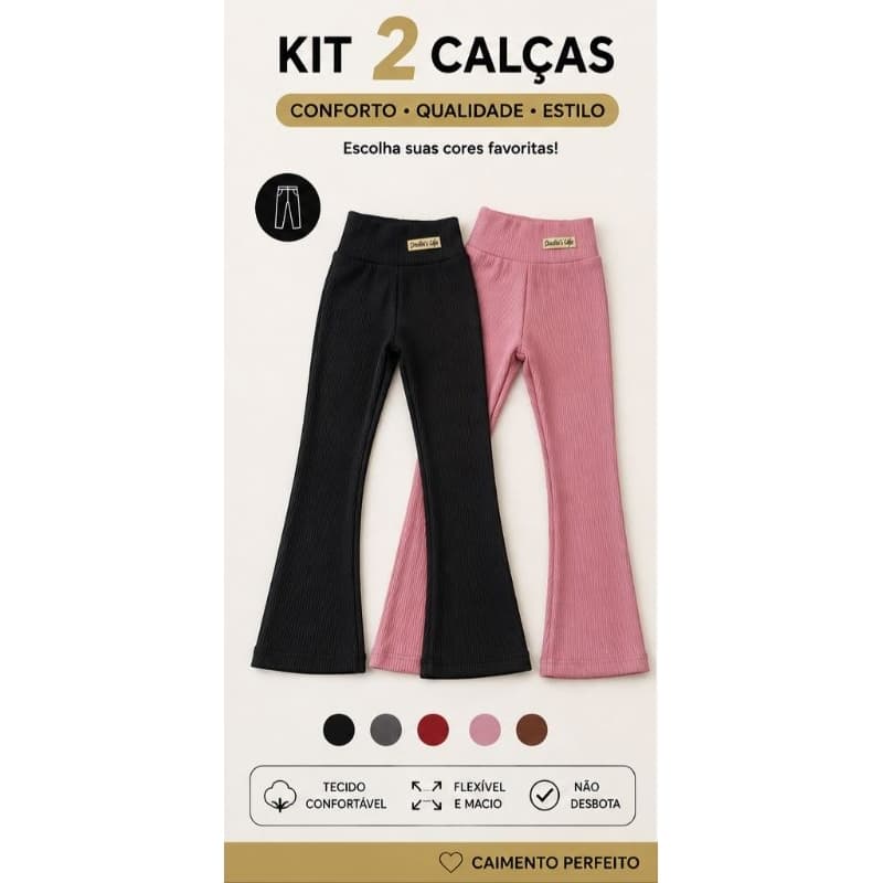 Kit 2 calça legging flare infantil menina malha canelada ANA RUGA