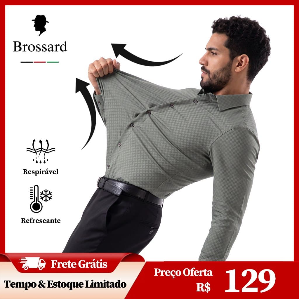Camisa Social Masculina Slim Fit Elastano e Não Amassa, Blusa Manga Longa Xadrez Malha Visual Elegante