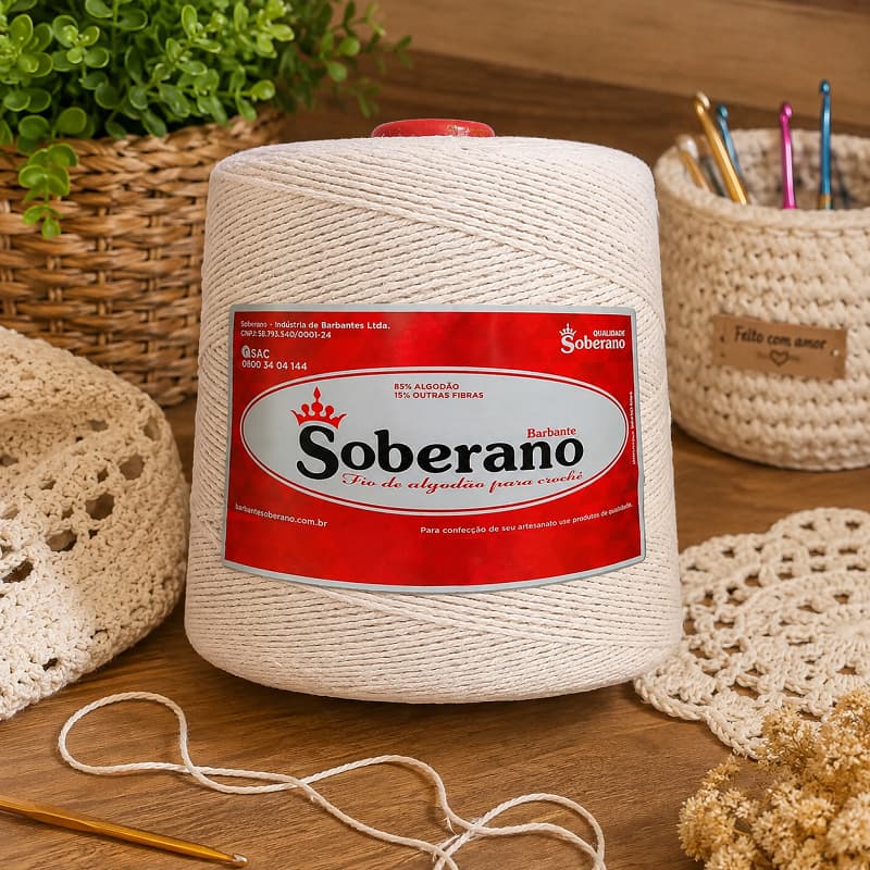 Barbante Cru Soberano 1 Kilo Espessura N° 2 ao 14 Fio 85% Algodão para Crochê, Tricô e Frigorífico