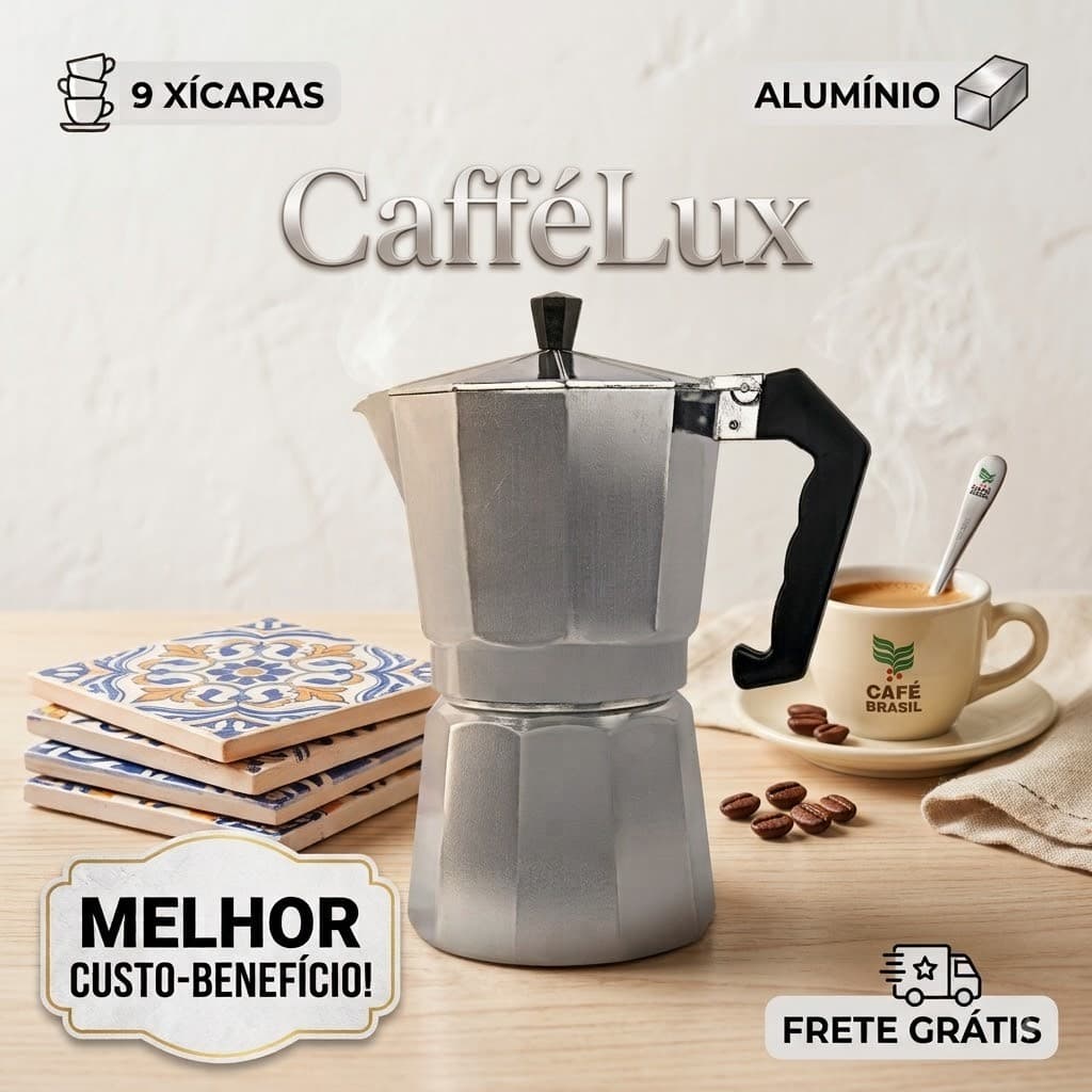 Cafeteira Italiana 9 Xícaras 450 ML  Alumínio Prata - Café Expresso Rápido de Fogão