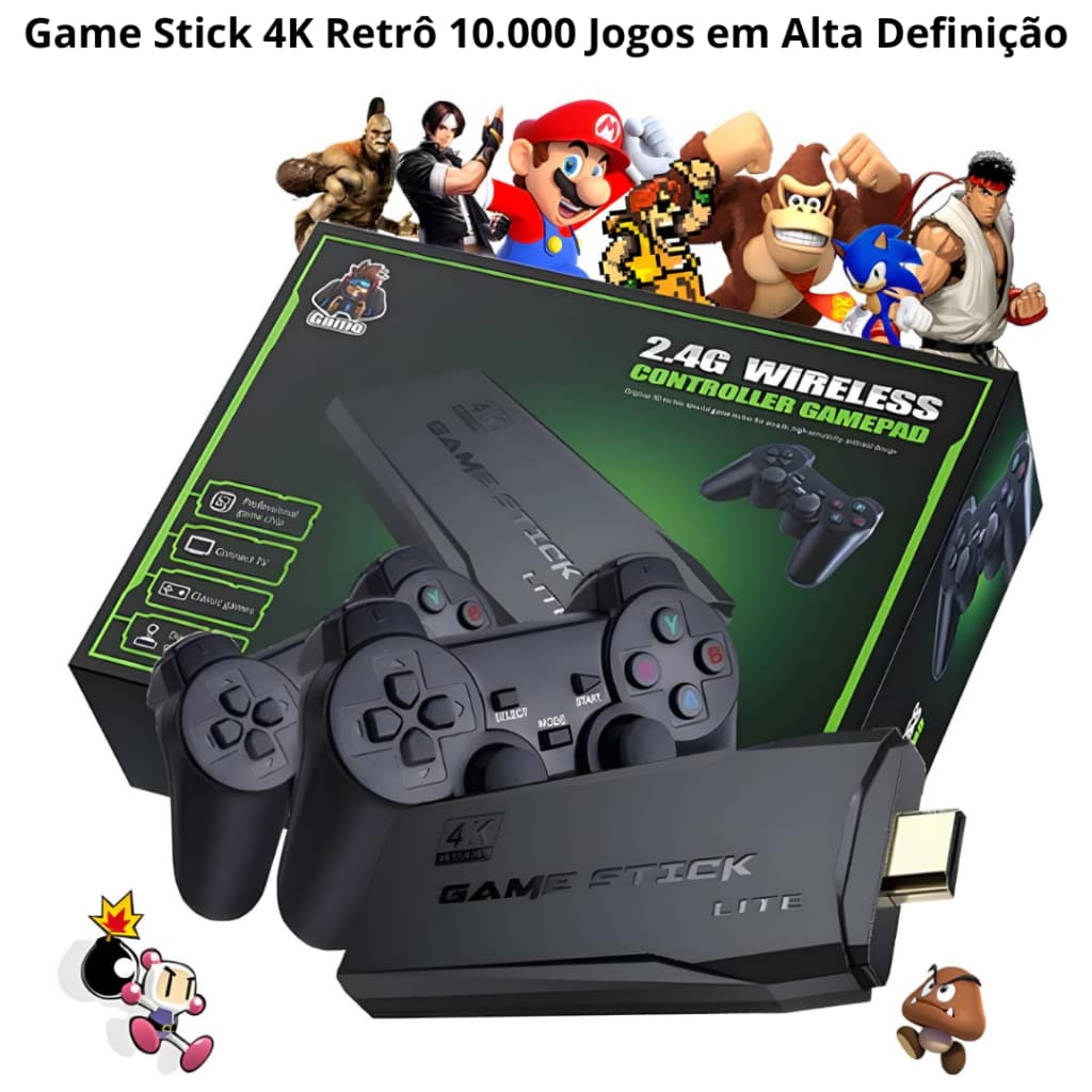 Video Game Stick 10 mil Jogos Retrô Antigo 4K Controle Sem Fio Portátil Original