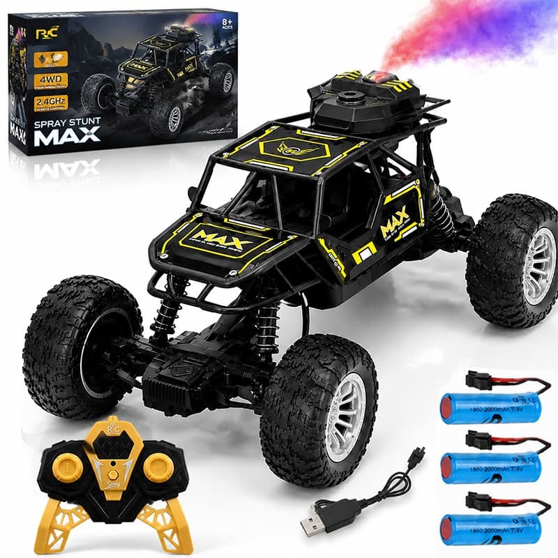 Carrinho Controle Remoto RC 4x4 Off Road Elétrico USB Recarregável Com Fumaça LED Brinquedo Infantil Menino