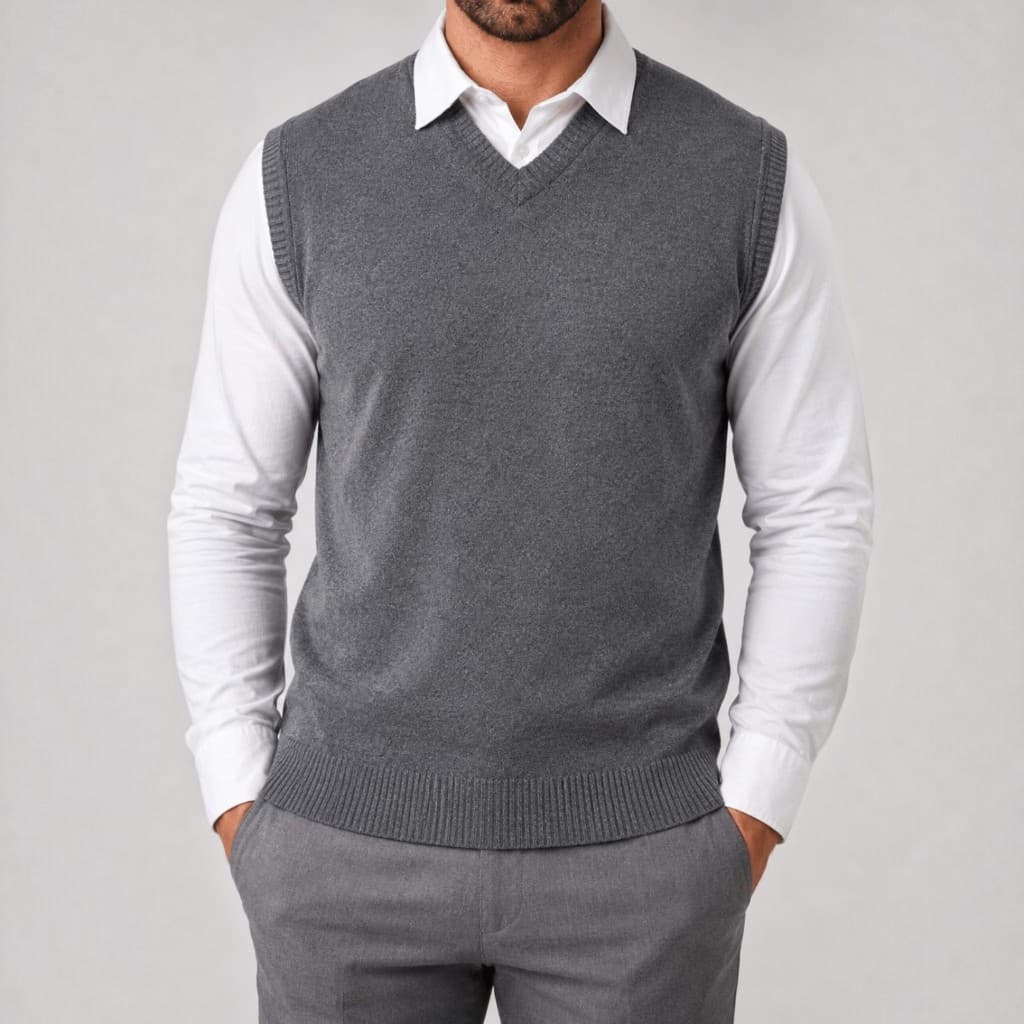 Colete Masculino Inverno Social de Tricot Sobreposição Terno Gola V Elegante