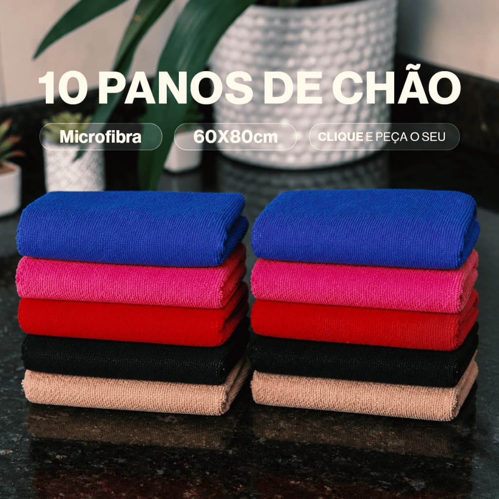 Kit 10 Panos Microfibra 60x80 Limpeza Carro e Chão Alta Absorção Não Risca