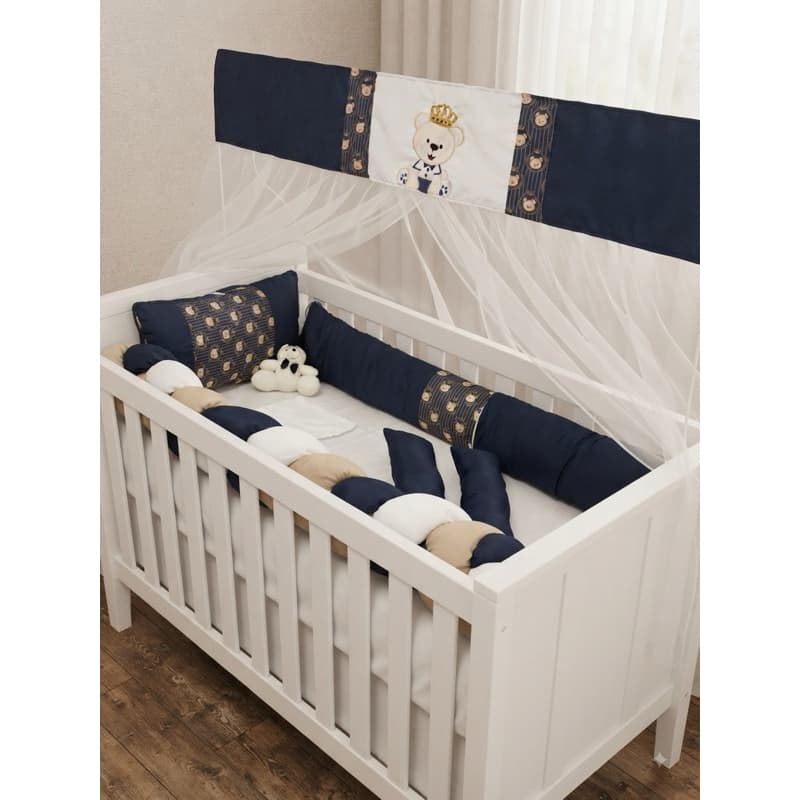 kit berço urso Príncipe, Rei marinho com bege /kit protetor americano/ Kit de berço/ kit luxo/ Enxoval para berço