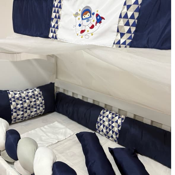 kit berço americano tema astronauta trançado / kit protetor americano/  kit luxo/ Enxoval para berço