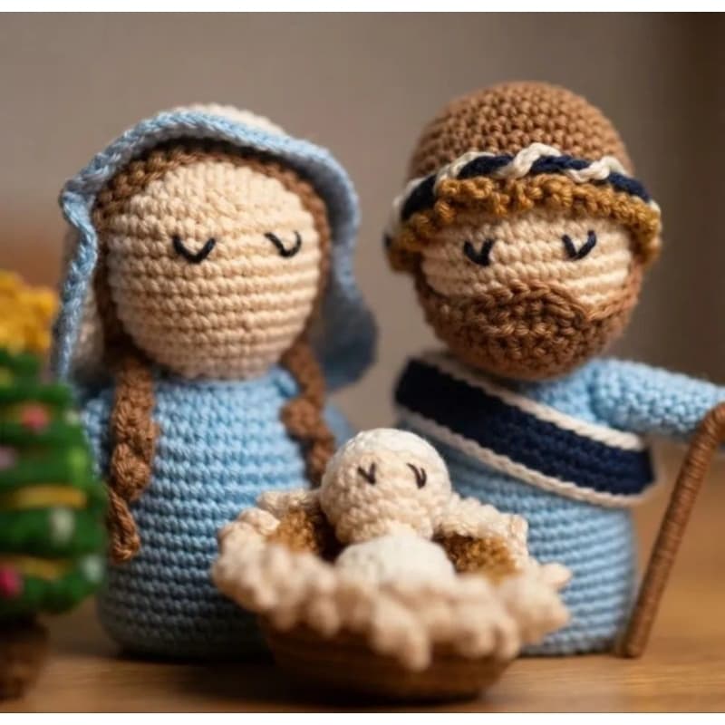 Kit Sagrada Família Presépio Amigurumi Crochê - Decoração Natalina Enfeite Católico Presente