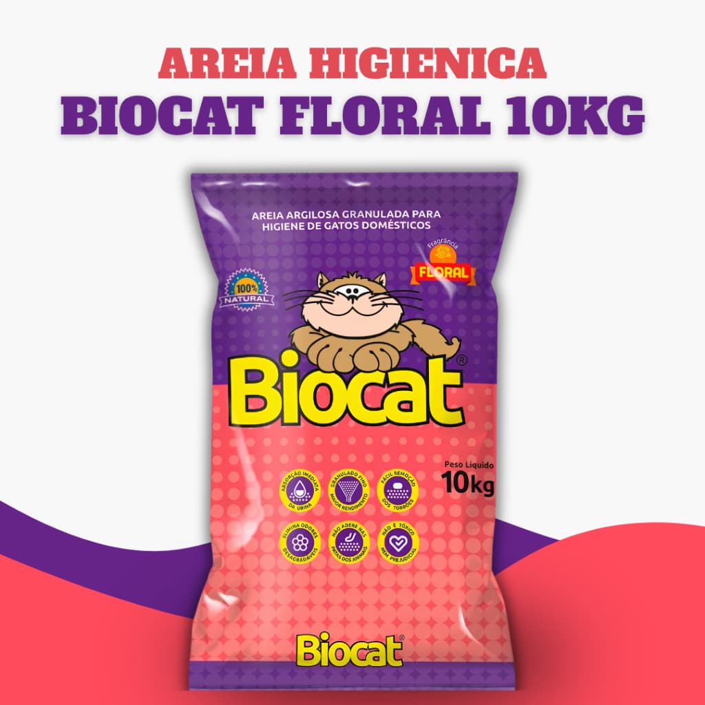 Areia Sanitária Higiênica Para Gatos Anti Odor Biocat Floral 10kg Total