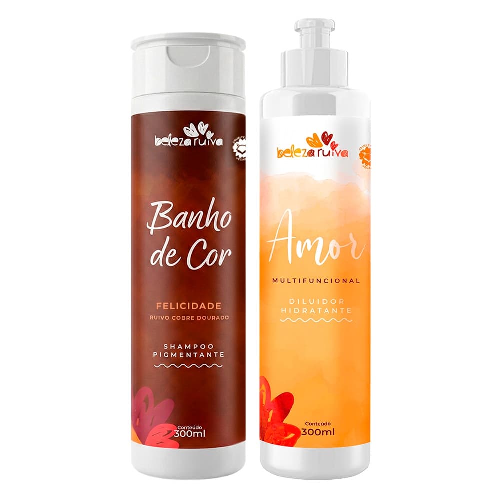 Shampoo Pigmentante Banho de Brilho Ruivo Cobre Dourado 300ml Diluidor Condicionador Amor 300ml Sem Amônia Hidratante