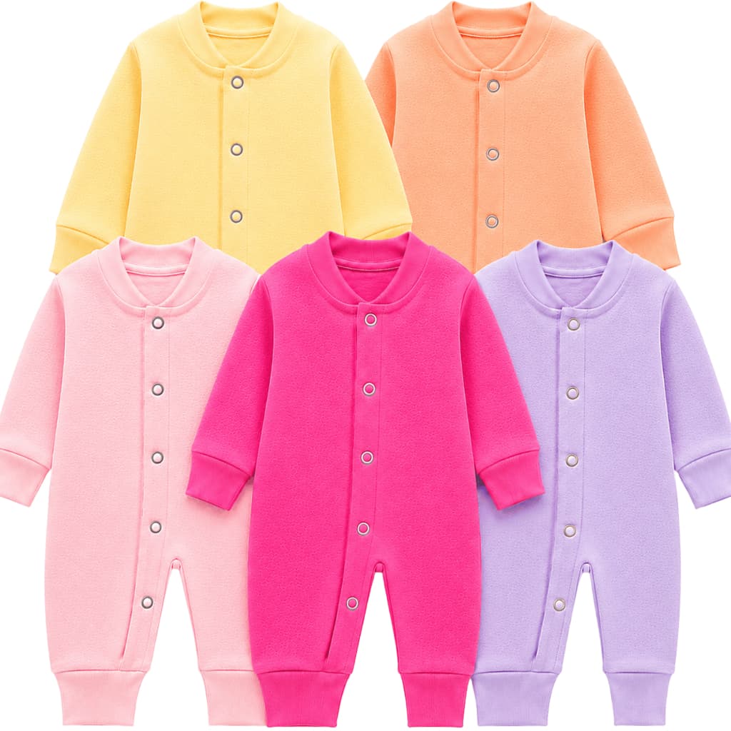 Kit 3 Macacão Bebê Suedine 100% Algodão Menina Manga Longa Vira Pé Recém Nascido Enxoval Roupa Bebê RN P M G