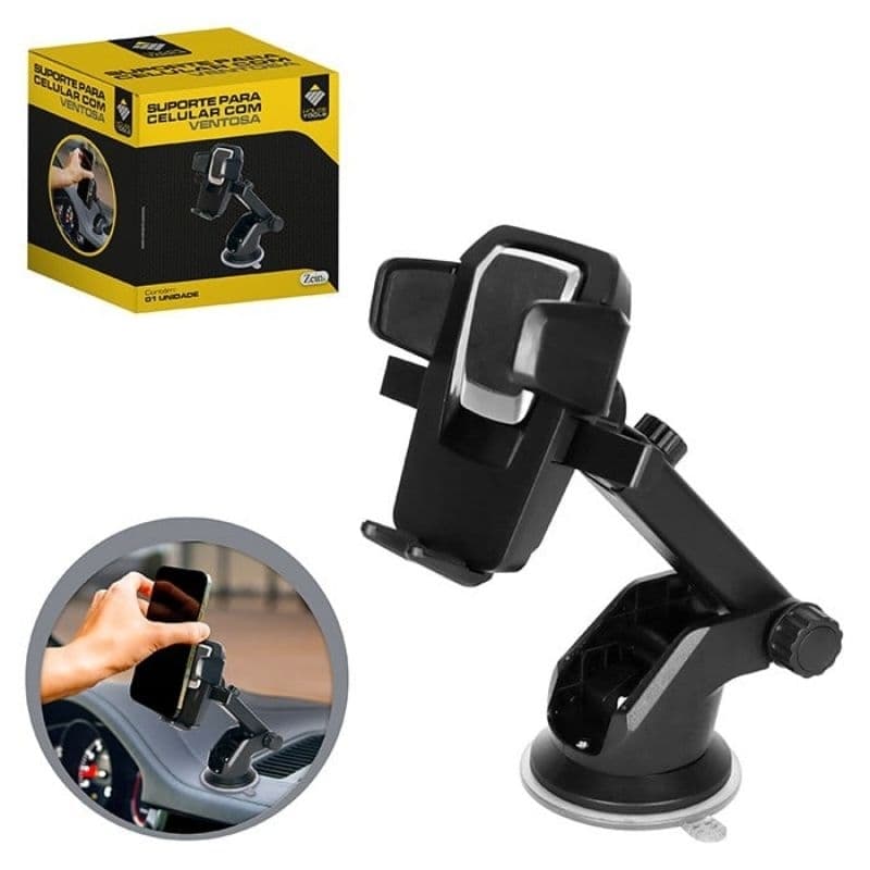 Suporte Universal para Celular e GPS Carro - Ventosa de Silicone, Rotação 360°, Ajuste Fácil