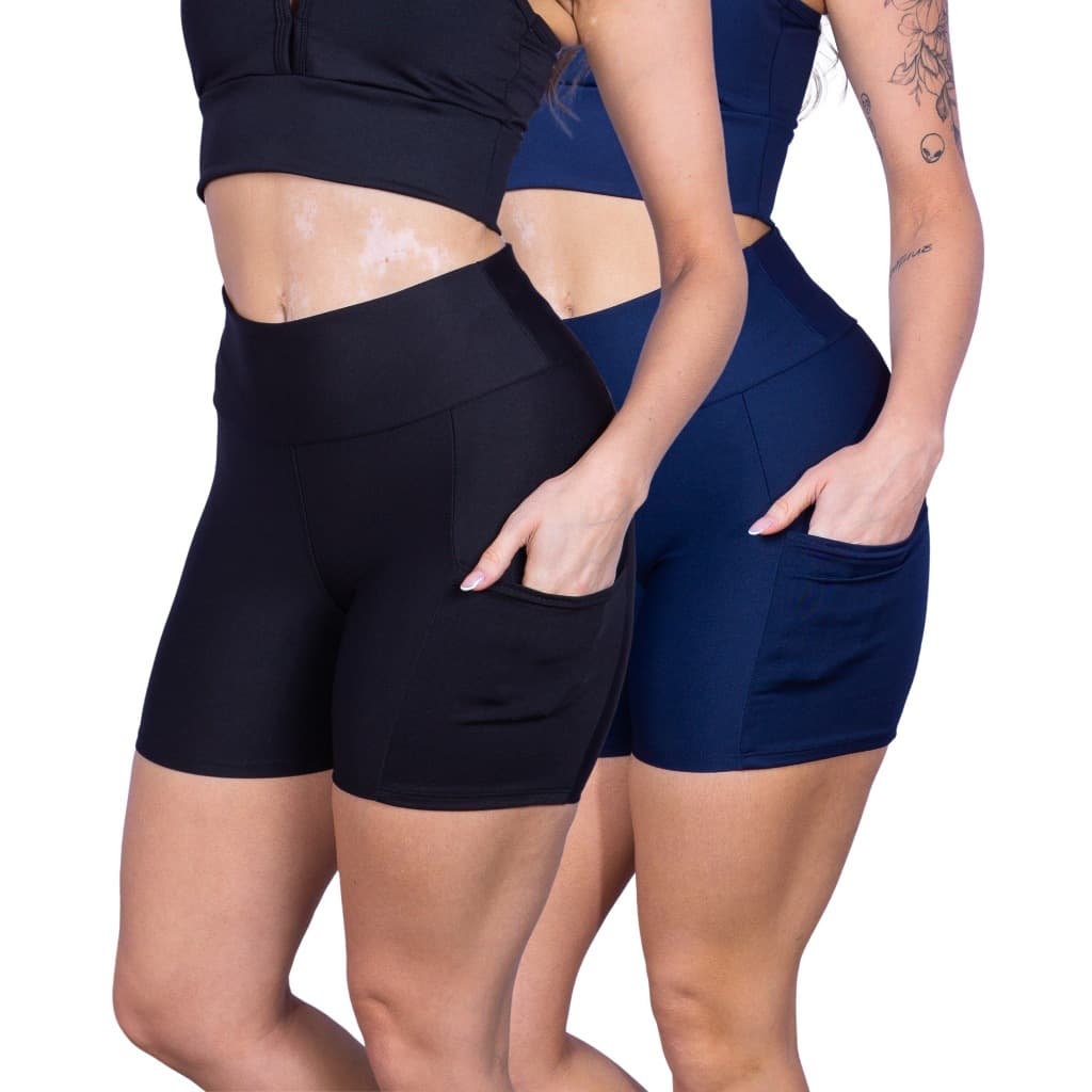 Kit 2 Shorts Fitness Feminino com Bolso para Celular Academia Corrida
