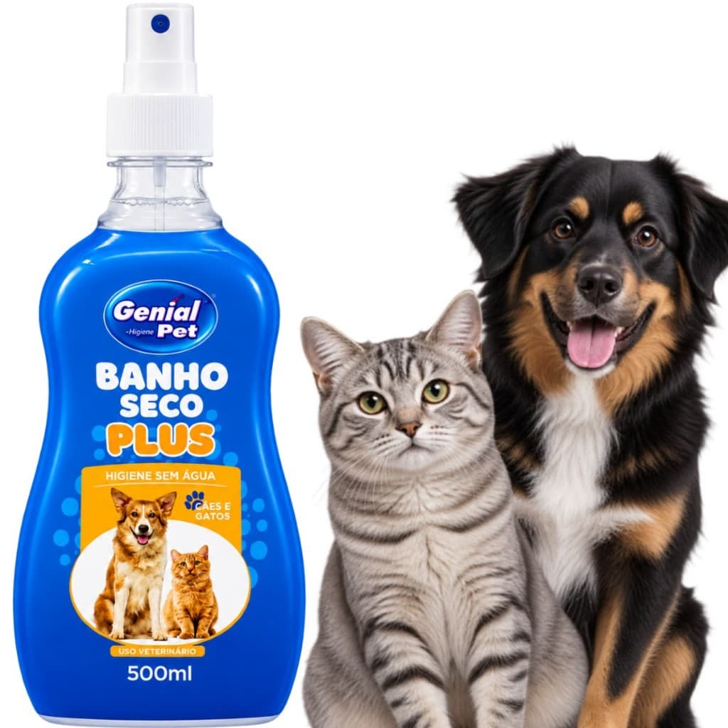 Shampoo para Cachorro e Gato Banho a Seco Genial Pet 500 Ml Spray