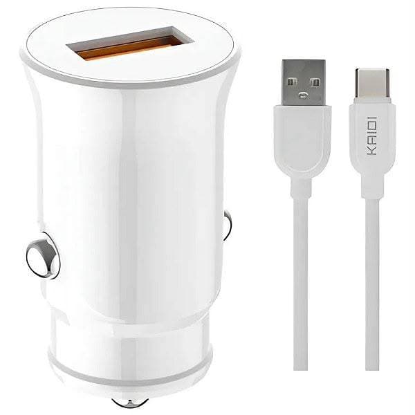 Carregador veicular rapido e compcato USB com cabo Tipo-C, turbo QC 3.0 Kaidi