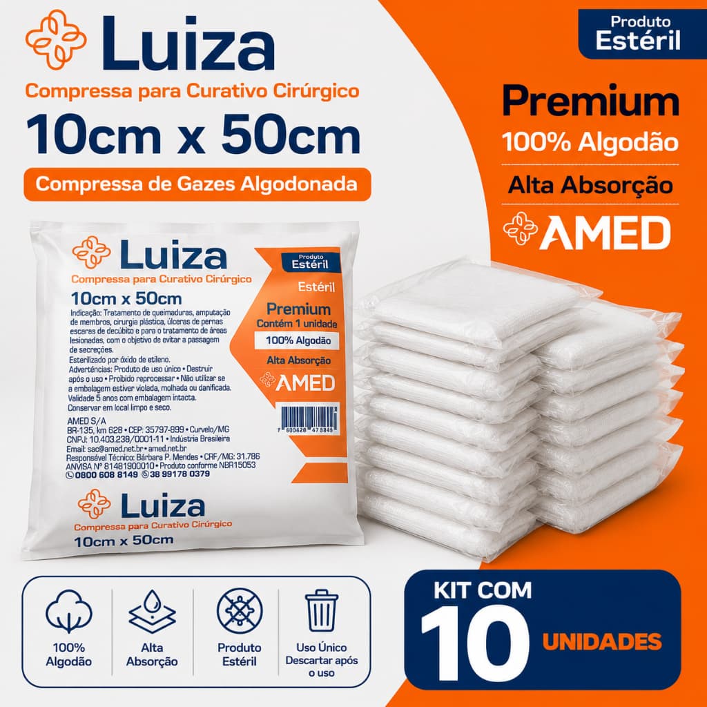 Curativo Algodonado Estéril 10cm x 50cm (Aberto) Tipo Zobec - 10 Unidades - AMED