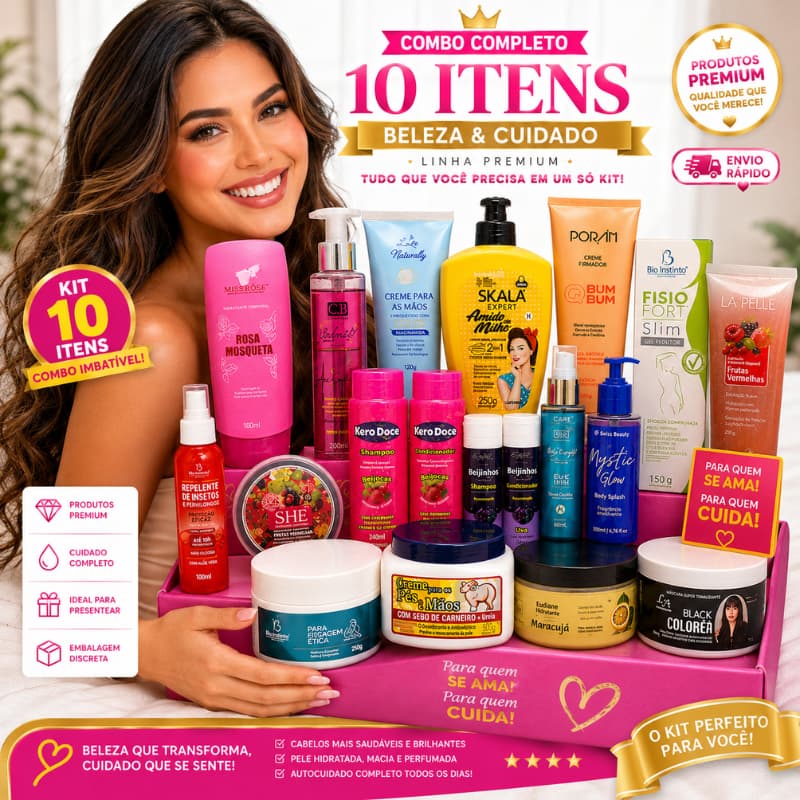 Kit 10 produtos de beleza shampoo condicionador Body splash óleo para cabelo Esfoliante Hidratante Atacado Revenda