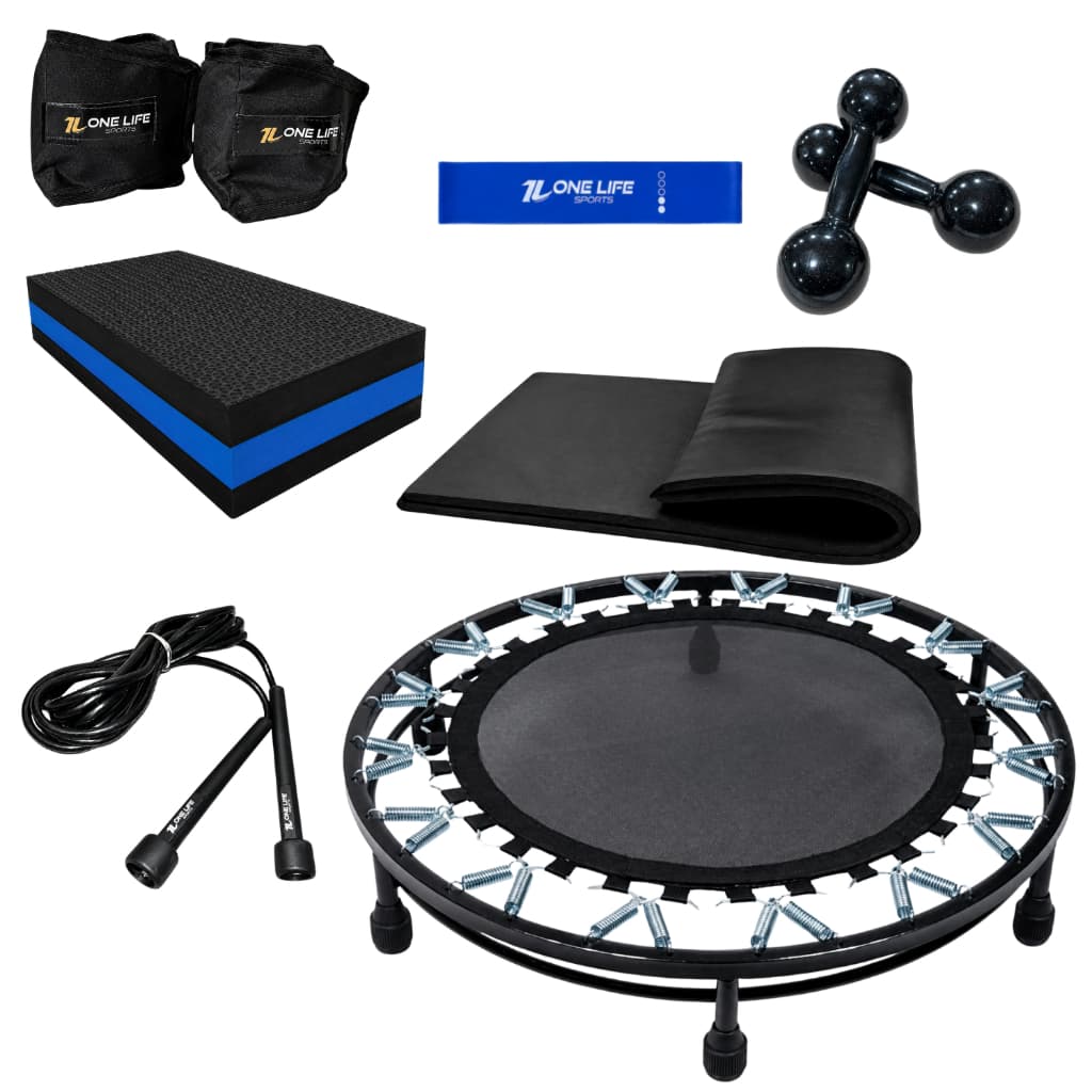 Kit Aeróbico Mini Jump Halter 2kg Caneleira Step Colchonete Band Corda Treino Fitness Academia