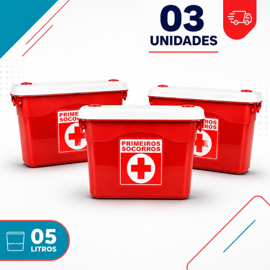 Kit Caixa de Medicamentos Primeiros Socorros Pote Organizador 05 Litros Com Travas