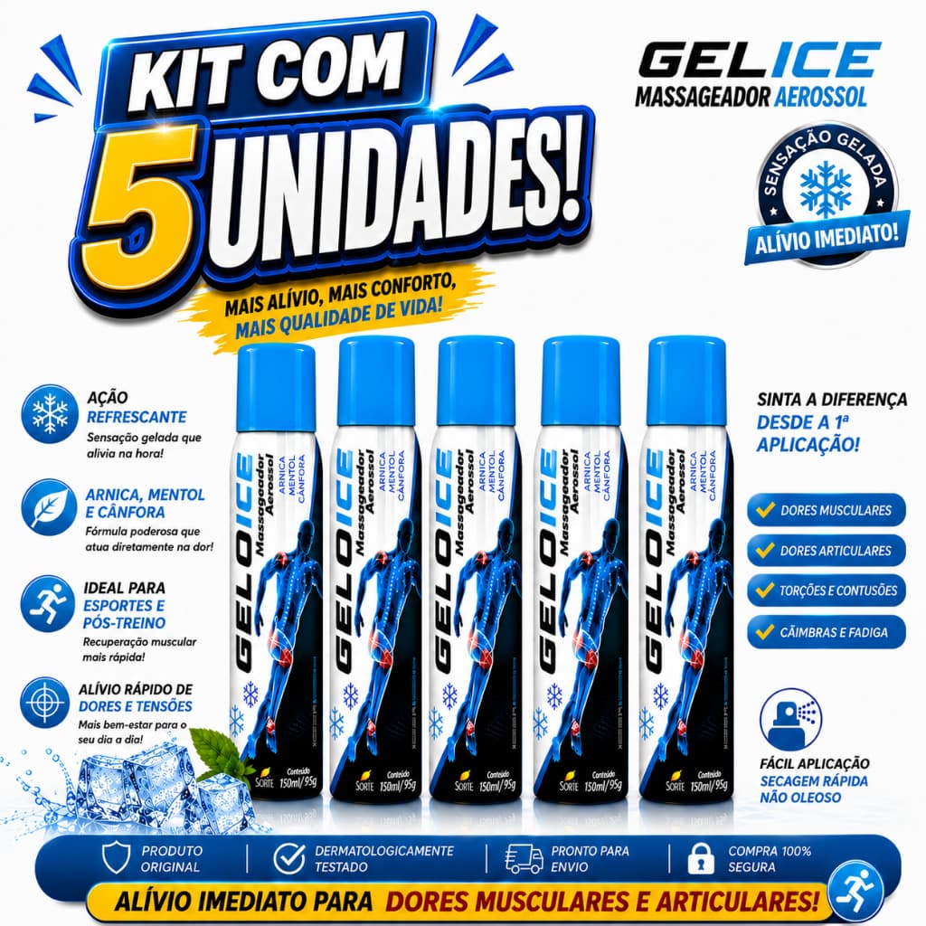 Kit Com 5 Unidades Spray Massageador GeloIce Bursite 150ml Dor Muscular