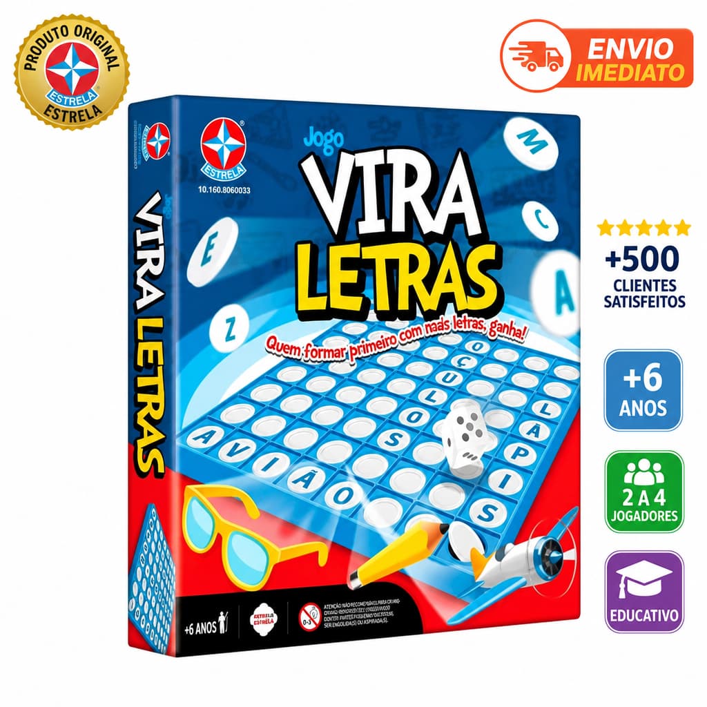 Jogo Vira Letras Estrela Palavras Educativo Infantil Tabuleiro 2 ou Mais Jogadores Família