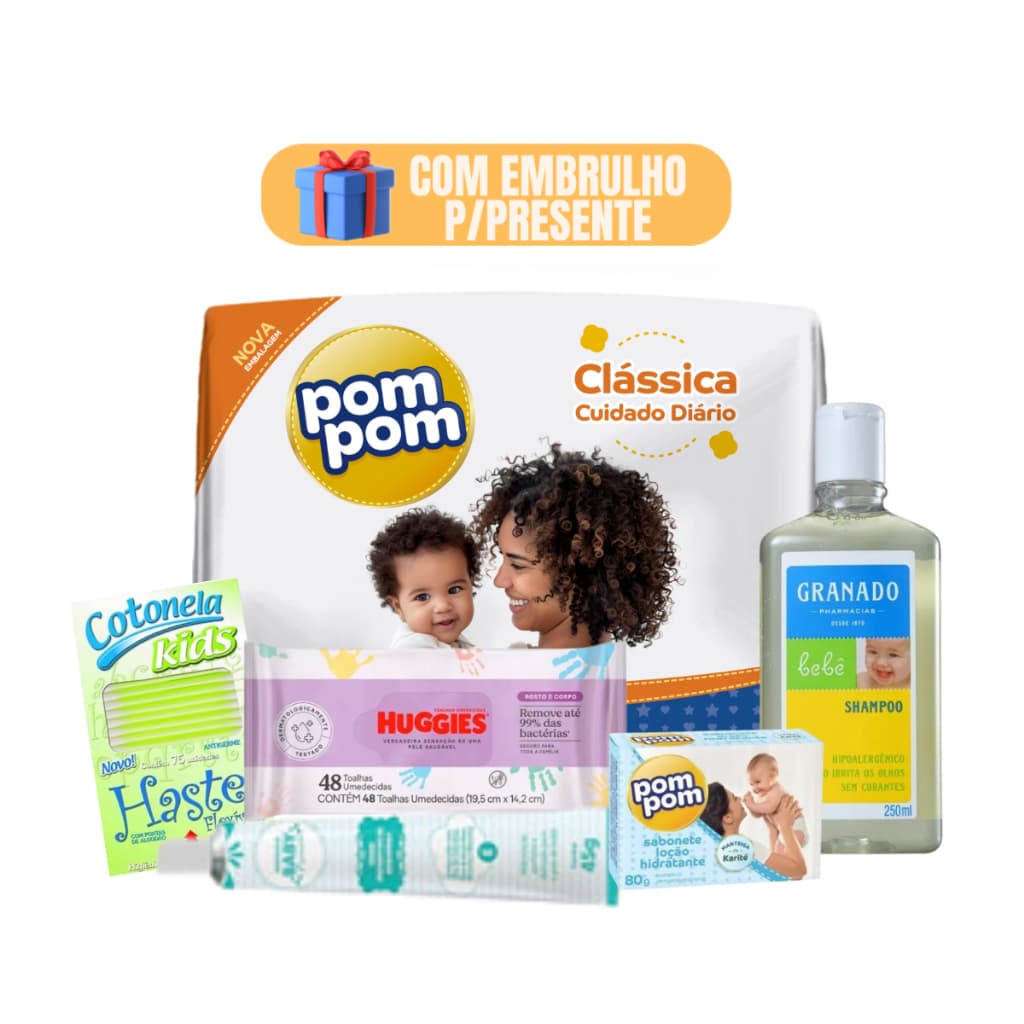 Kit Presente Chá de Bebe Huggies com Embrulho para Presente Lenços Toalhinhas Umidecidas