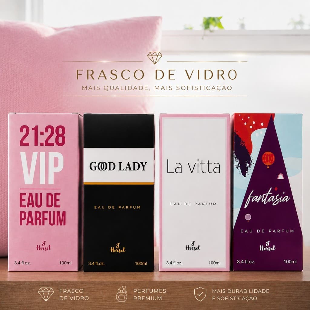 KIT  4 PERFUMES FEMININO, 100ML CADA FRAGRANCIA IMPORTADA FRASCO DE VIDRO