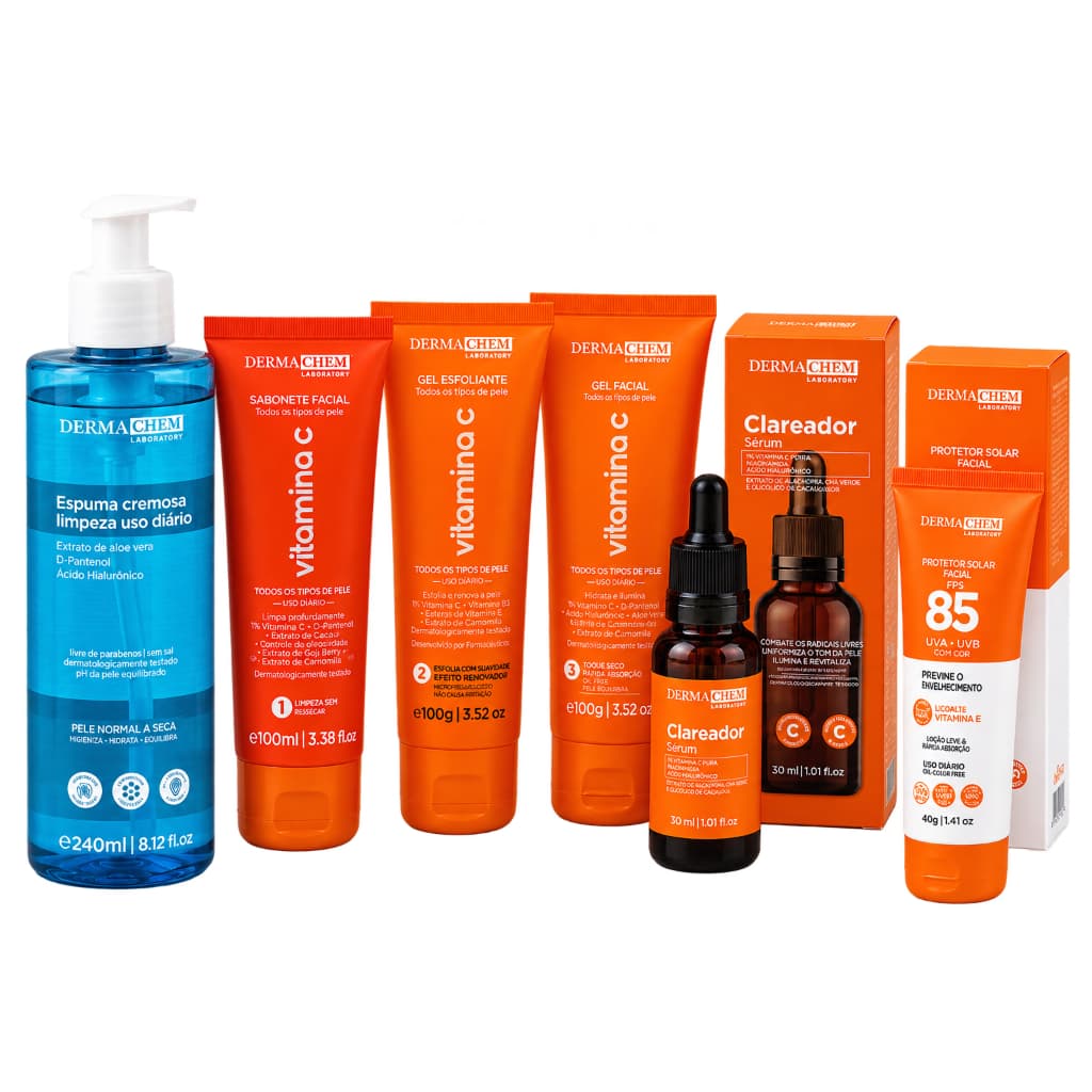 Kit Skincare Dermachem 6 Itens Vitamina C Espuma 240ml + Sabonete 100ml + Sérum 30ml + FPS 85