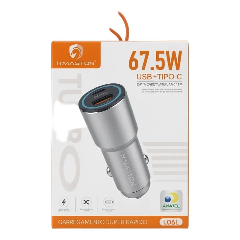 Carregador Veicular H'maston L07 Turbo 45W USB Tipo-C Cinza