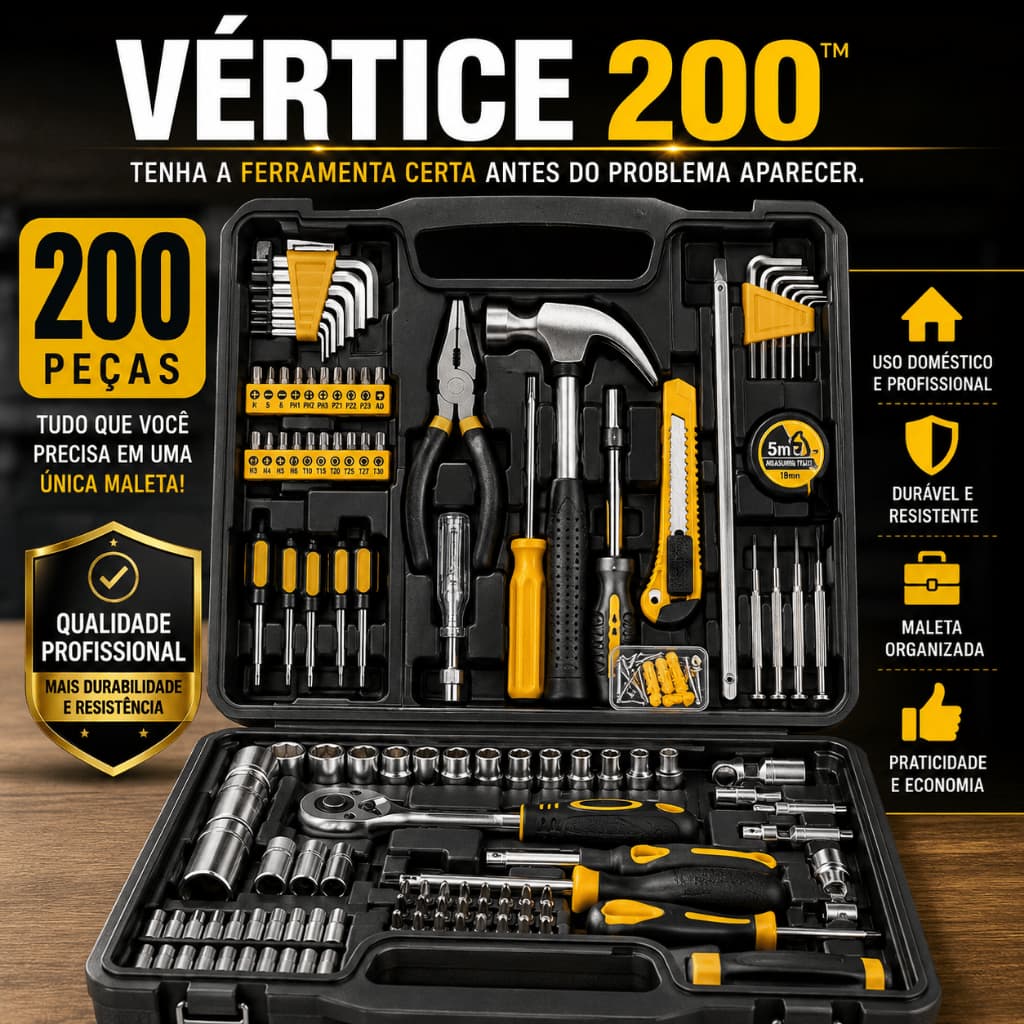 Maleta Kit Ferramentas 200 Peças Completo Profissional com Maleta Chaves Alicate Martelo Jogo de Ferramentas