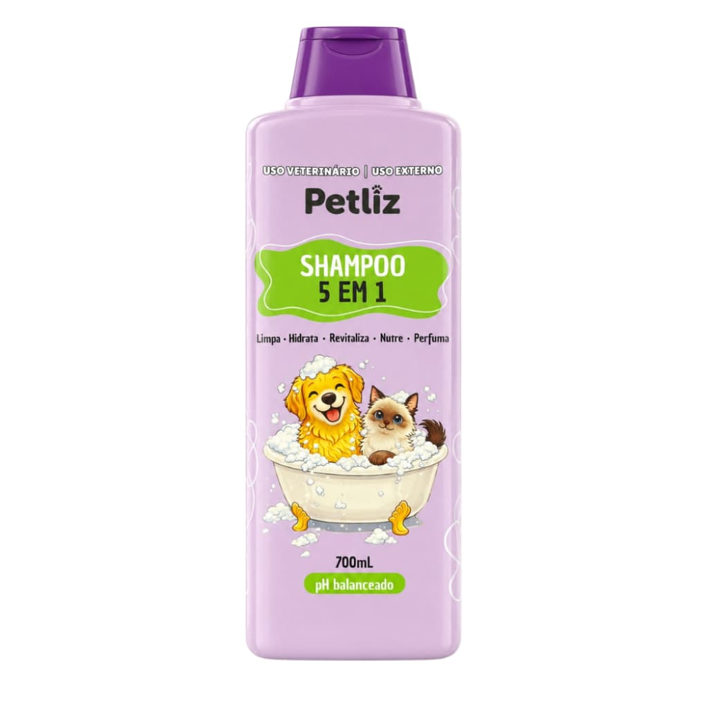Shampoo Petliz 5 em 1 700ml para Cachorro e Gato Pet Hidrata Nutre Revitaliza Perfuma pH Balanceado